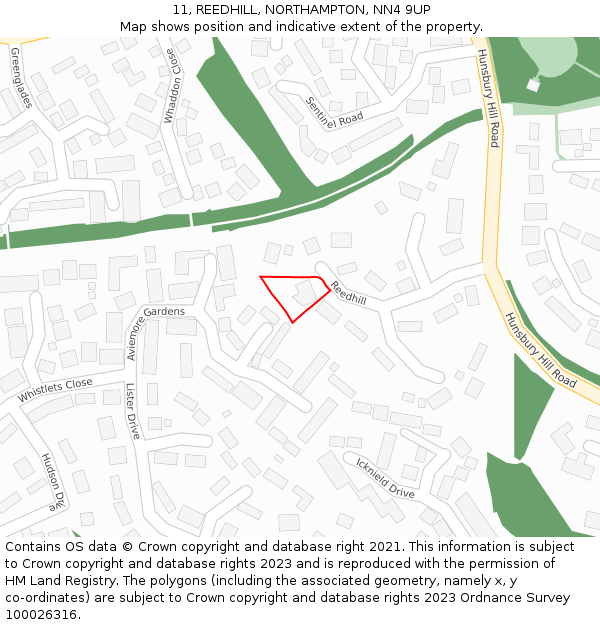 11, REEDHILL, NORTHAMPTON, NN4 9UP: Location map and indicative extent of plot