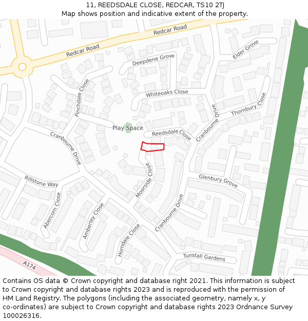 11, REEDSDALE CLOSE, REDCAR, TS10 2TJ: Location map and indicative extent of plot