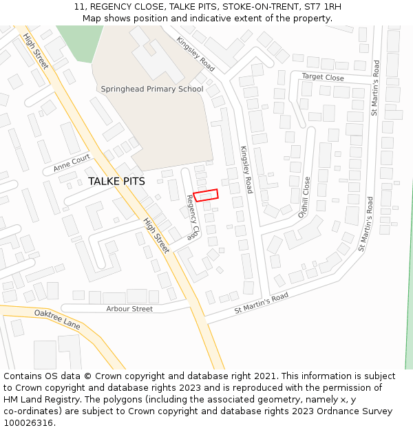 11, REGENCY CLOSE, TALKE PITS, STOKE-ON-TRENT, ST7 1RH: Location map and indicative extent of plot