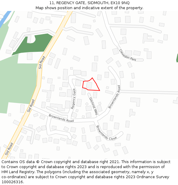 11, REGENCY GATE, SIDMOUTH, EX10 9NQ: Location map and indicative extent of plot