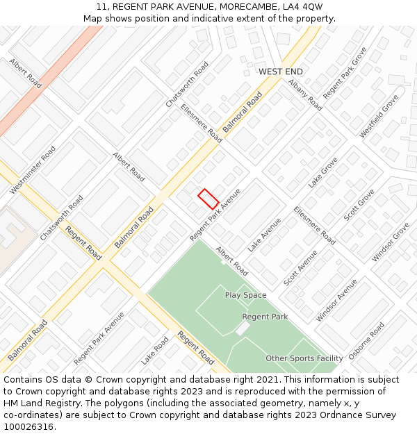 11, REGENT PARK AVENUE, MORECAMBE, LA4 4QW: Location map and indicative extent of plot