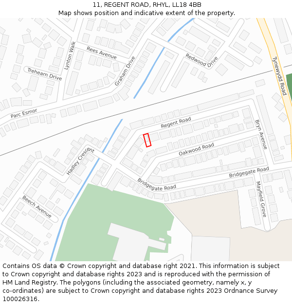 11, REGENT ROAD, RHYL, LL18 4BB: Location map and indicative extent of plot