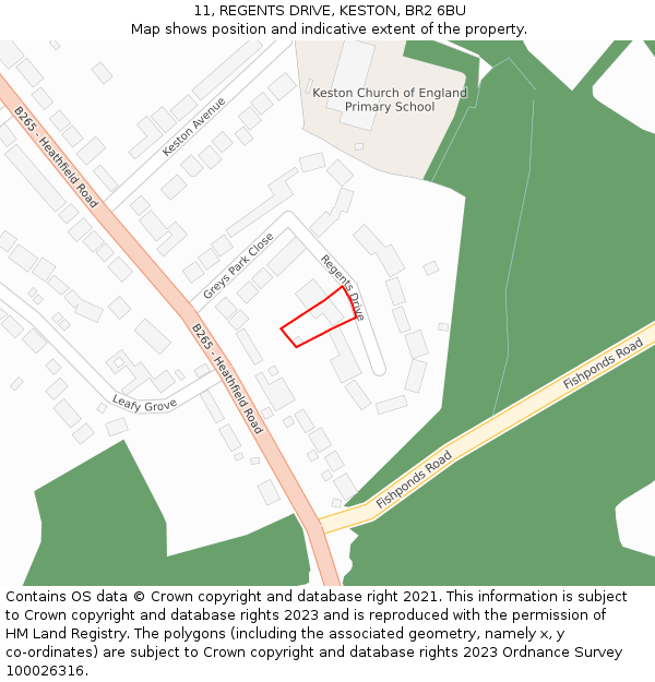 11, REGENTS DRIVE, KESTON, BR2 6BU: Location map and indicative extent of plot