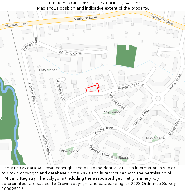 11, REMPSTONE DRIVE, CHESTERFIELD, S41 0YB: Location map and indicative extent of plot