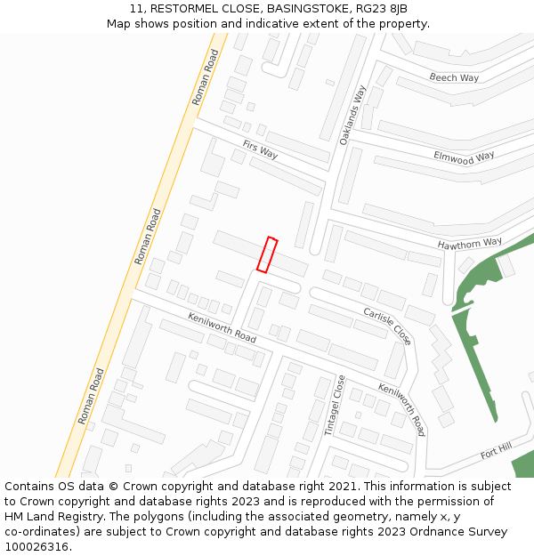 11, RESTORMEL CLOSE, BASINGSTOKE, RG23 8JB: Location map and indicative extent of plot