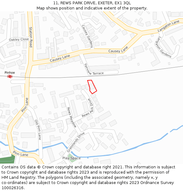 11, REWS PARK DRIVE, EXETER, EX1 3QL: Location map and indicative extent of plot