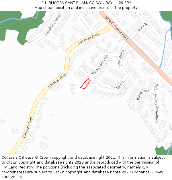 11, RHODFA SANT ELIAN, COLWYN BAY, LL29 8PY: Location map and indicative extent of plot