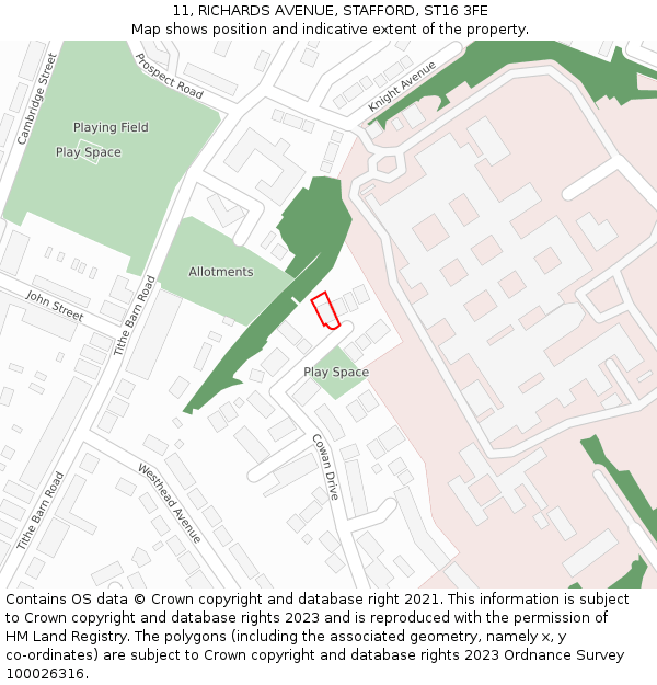 11, RICHARDS AVENUE, STAFFORD, ST16 3FE: Location map and indicative extent of plot