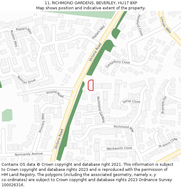 11, RICHMOND GARDENS, BEVERLEY, HU17 8XP: Location map and indicative extent of plot