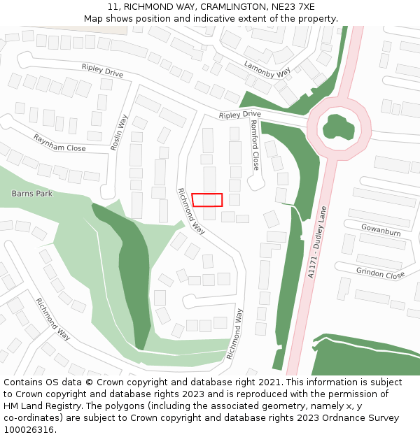 11, RICHMOND WAY, CRAMLINGTON, NE23 7XE: Location map and indicative extent of plot