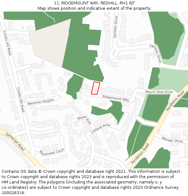 11, RIDGEMOUNT WAY, REDHILL, RH1 6JT: Location map and indicative extent of plot