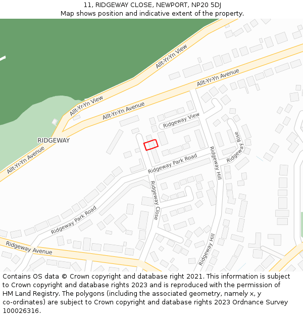 11, RIDGEWAY CLOSE, NEWPORT, NP20 5DJ: Location map and indicative extent of plot