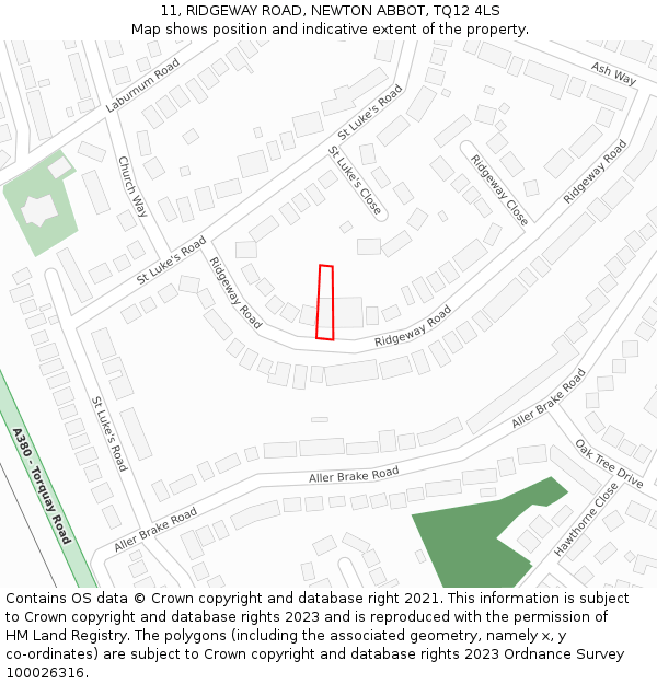 11, RIDGEWAY ROAD, NEWTON ABBOT, TQ12 4LS: Location map and indicative extent of plot