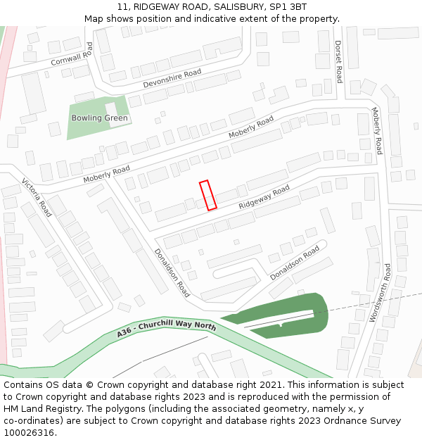 11, RIDGEWAY ROAD, SALISBURY, SP1 3BT: Location map and indicative extent of plot