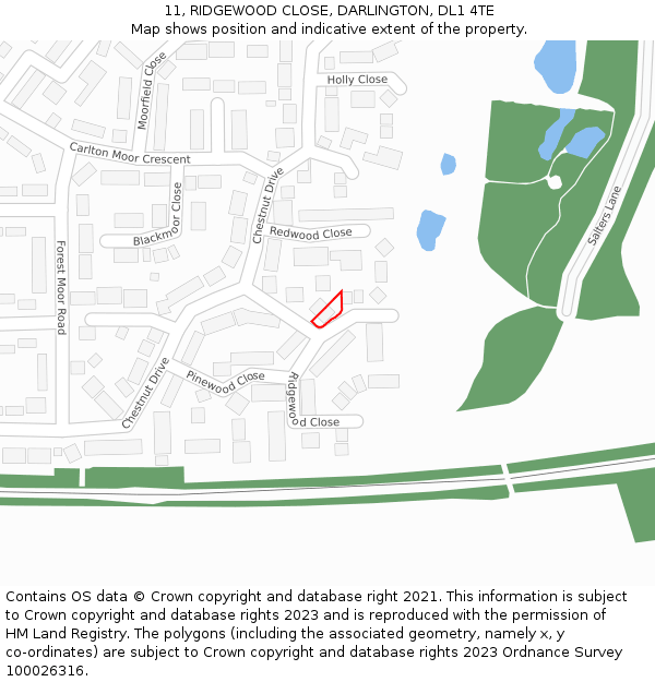 11, RIDGEWOOD CLOSE, DARLINGTON, DL1 4TE: Location map and indicative extent of plot
