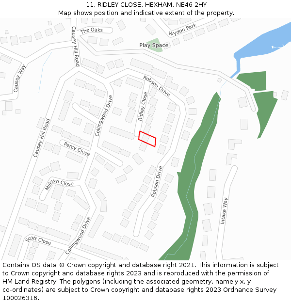 11, RIDLEY CLOSE, HEXHAM, NE46 2HY: Location map and indicative extent of plot