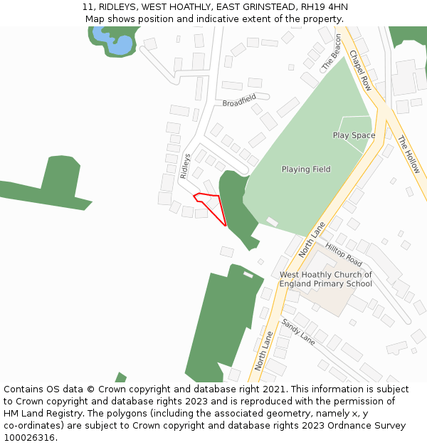 11, RIDLEYS, WEST HOATHLY, EAST GRINSTEAD, RH19 4HN: Location map and indicative extent of plot