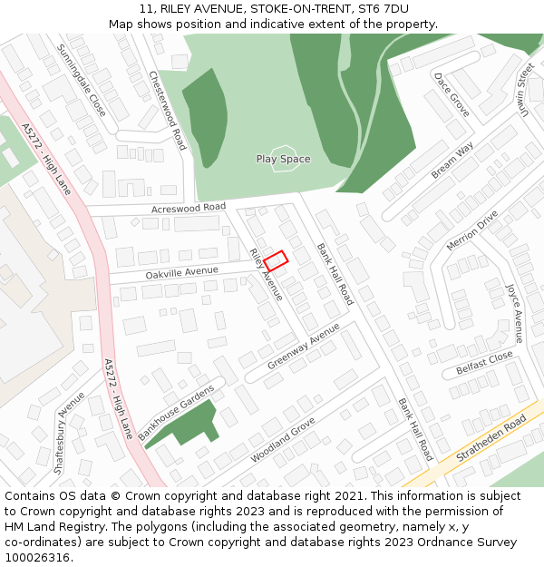 11, RILEY AVENUE, STOKE-ON-TRENT, ST6 7DU: Location map and indicative extent of plot