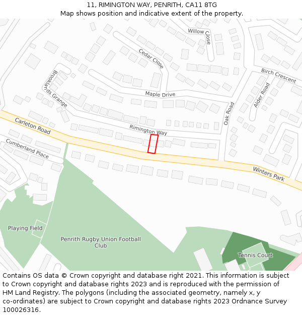 11, RIMINGTON WAY, PENRITH, CA11 8TG: Location map and indicative extent of plot