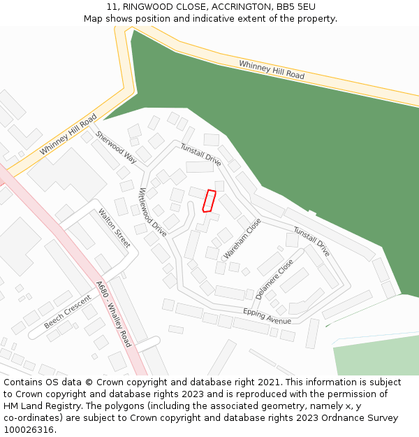 11, RINGWOOD CLOSE, ACCRINGTON, BB5 5EU: Location map and indicative extent of plot