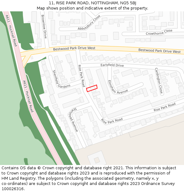 11, RISE PARK ROAD, NOTTINGHAM, NG5 5BJ: Location map and indicative extent of plot