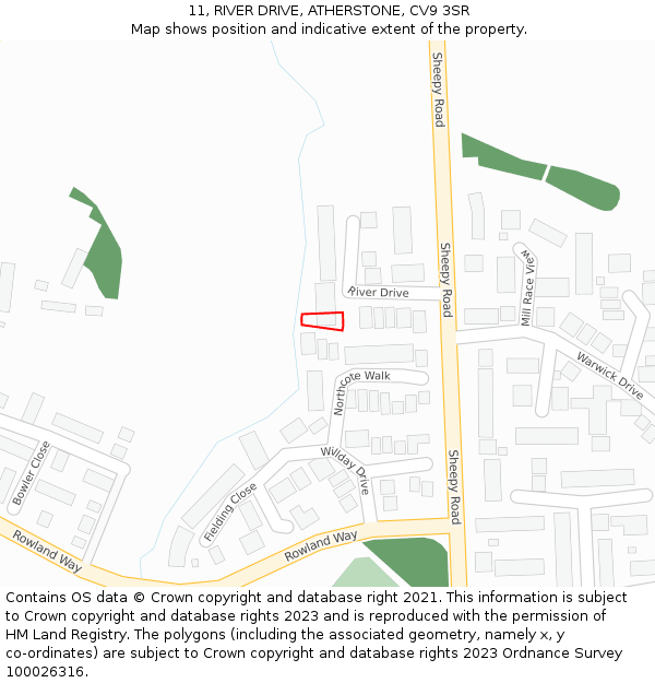 11, RIVER DRIVE, ATHERSTONE, CV9 3SR: Location map and indicative extent of plot