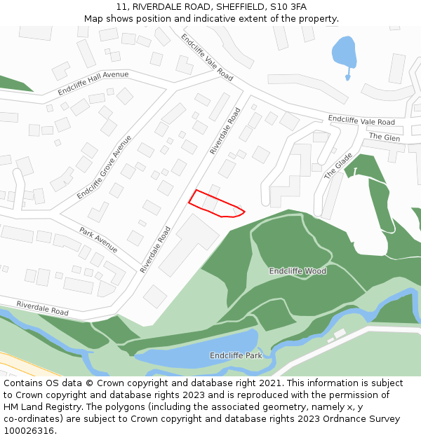 11, RIVERDALE ROAD, SHEFFIELD, S10 3FA: Location map and indicative extent of plot