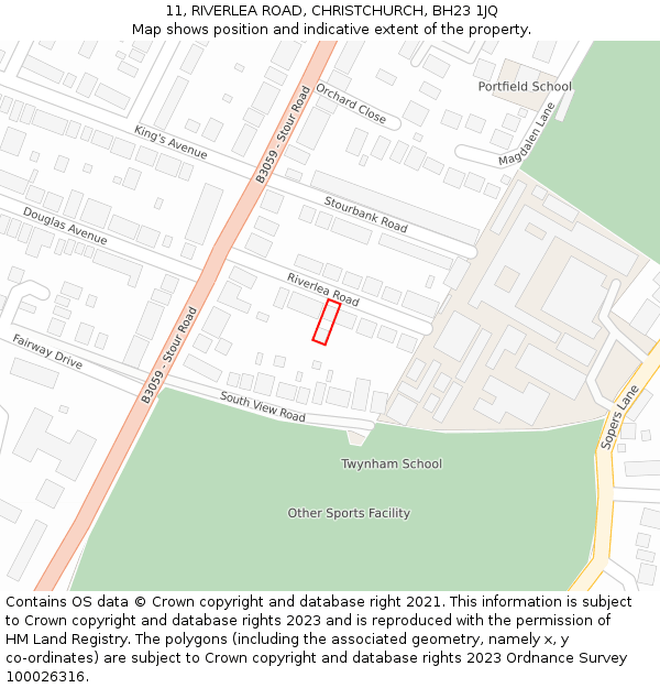 11, RIVERLEA ROAD, CHRISTCHURCH, BH23 1JQ: Location map and indicative extent of plot
