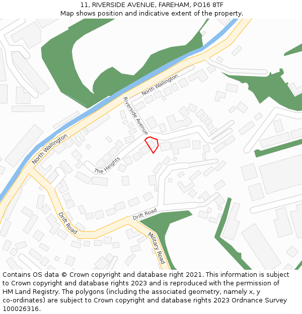 11, RIVERSIDE AVENUE, FAREHAM, PO16 8TF: Location map and indicative extent of plot