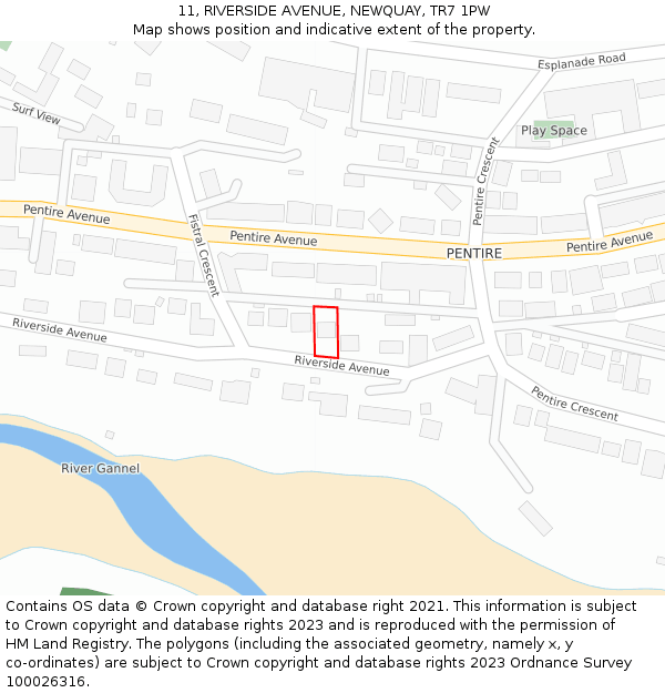 11, RIVERSIDE AVENUE, NEWQUAY, TR7 1PW: Location map and indicative extent of plot