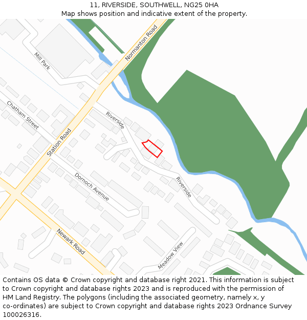 11, RIVERSIDE, SOUTHWELL, NG25 0HA: Location map and indicative extent of plot