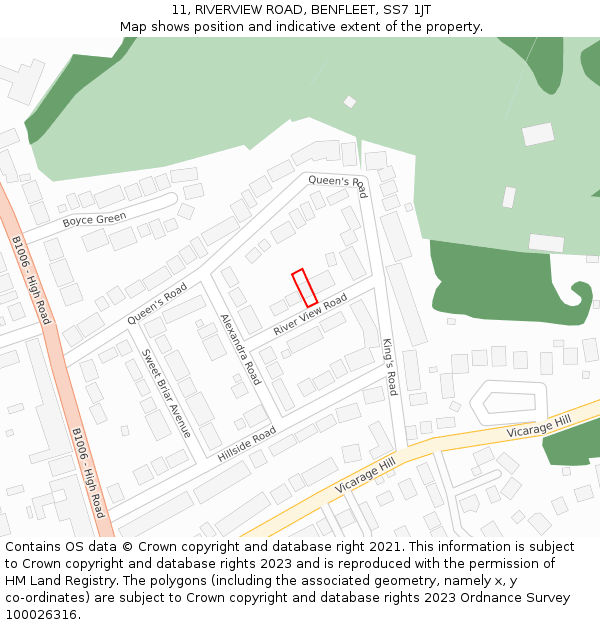 11, RIVERVIEW ROAD, BENFLEET, SS7 1JT: Location map and indicative extent of plot