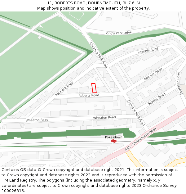 11, ROBERTS ROAD, BOURNEMOUTH, BH7 6LN: Location map and indicative extent of plot