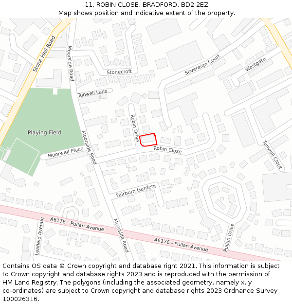 11, ROBIN CLOSE, BRADFORD, BD2 2EZ: Location map and indicative extent of plot
