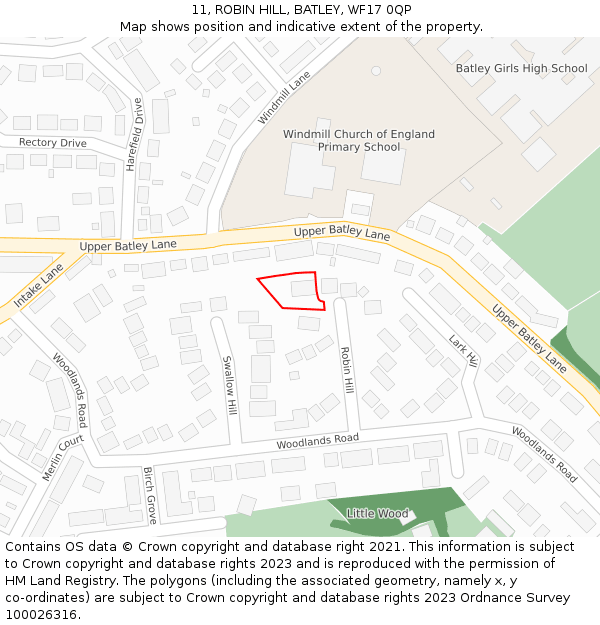 11, ROBIN HILL, BATLEY, WF17 0QP: Location map and indicative extent of plot