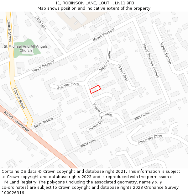 11, ROBINSON LANE, LOUTH, LN11 9FB: Location map and indicative extent of plot