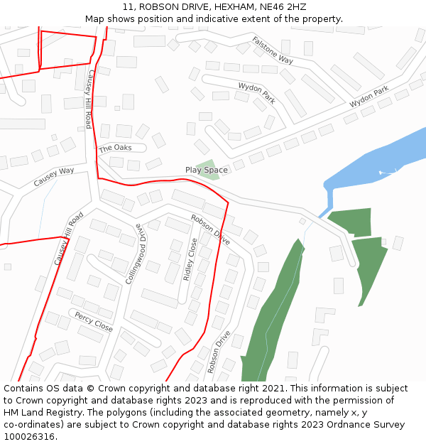 11, ROBSON DRIVE, HEXHAM, NE46 2HZ: Location map and indicative extent of plot