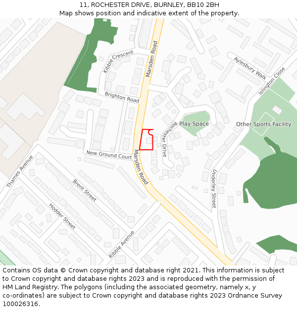 11, ROCHESTER DRIVE, BURNLEY, BB10 2BH: Location map and indicative extent of plot