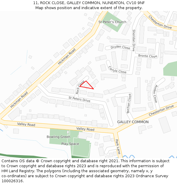 11, ROCK CLOSE, GALLEY COMMON, NUNEATON, CV10 9NF: Location map and indicative extent of plot