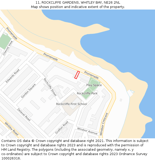 11, ROCKCLIFFE GARDENS, WHITLEY BAY, NE26 2NL: Location map and indicative extent of plot