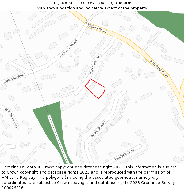 11, ROCKFIELD CLOSE, OXTED, RH8 0DN: Location map and indicative extent of plot