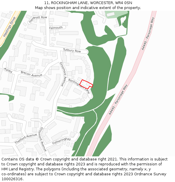 11, ROCKINGHAM LANE, WORCESTER, WR4 0SN: Location map and indicative extent of plot