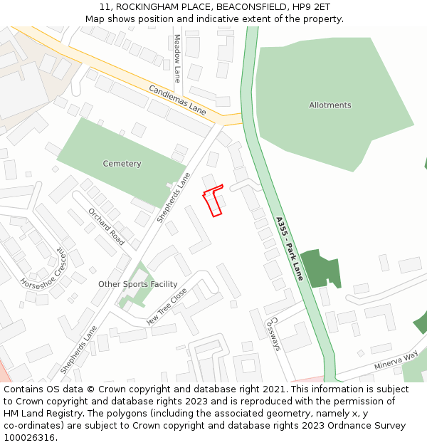 11, ROCKINGHAM PLACE, BEACONSFIELD, HP9 2ET: Location map and indicative extent of plot