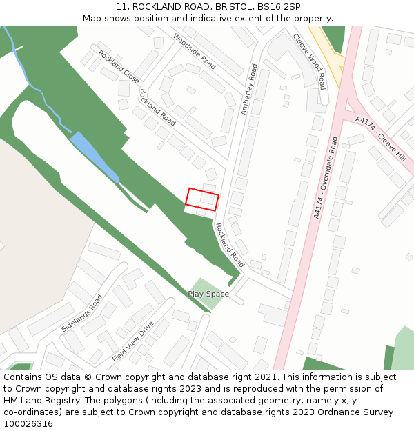 11, ROCKLAND ROAD, BRISTOL, BS16 2SP: Location map and indicative extent of plot