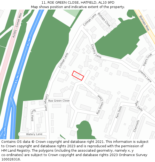 11, ROE GREEN CLOSE, HATFIELD, AL10 9PD: Location map and indicative extent of plot