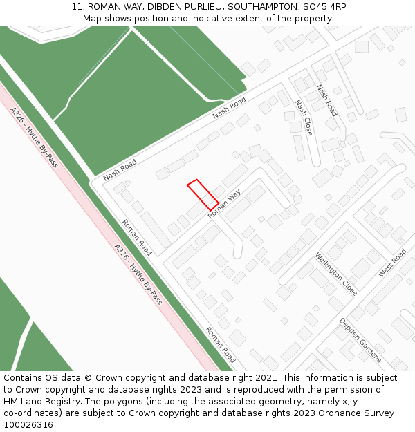 11, ROMAN WAY, DIBDEN PURLIEU, SOUTHAMPTON, SO45 4RP: Location map and indicative extent of plot