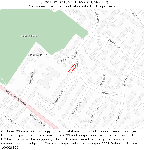 11, ROOKERY LANE, NORTHAMPTON, NN2 8BQ: Location map and indicative extent of plot