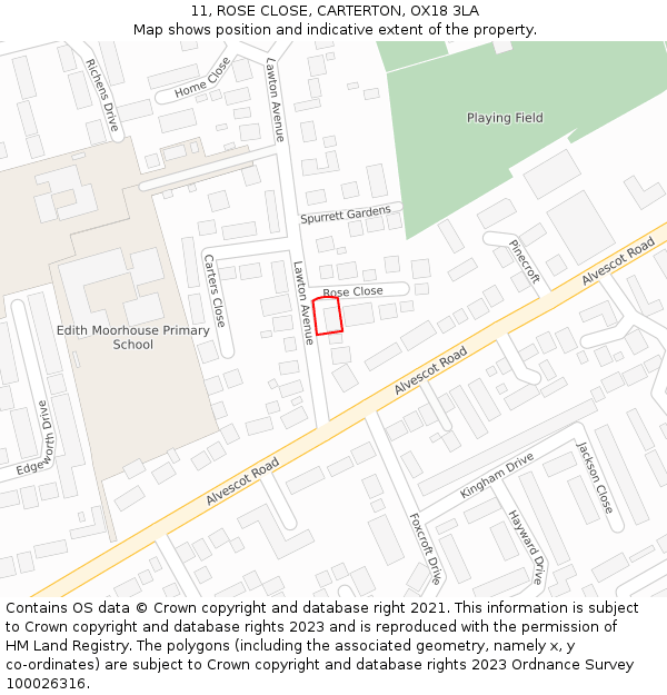 11, ROSE CLOSE, CARTERTON, OX18 3LA: Location map and indicative extent of plot