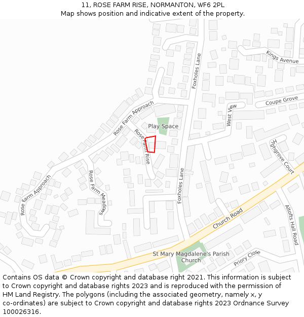 11, ROSE FARM RISE, NORMANTON, WF6 2PL: Location map and indicative extent of plot