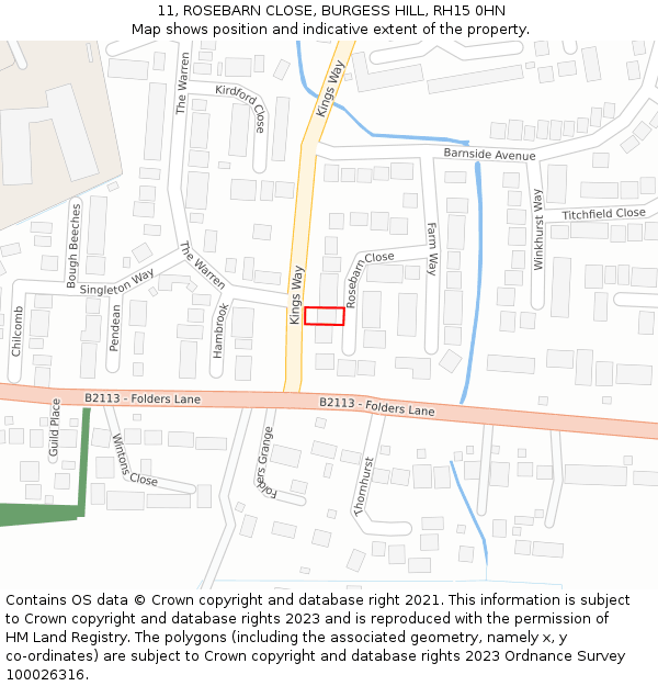 11, ROSEBARN CLOSE, BURGESS HILL, RH15 0HN: Location map and indicative extent of plot